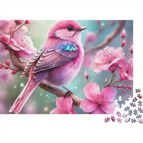 Puzzle de pájaro rosa en rama de cerezo para tardes de relajación en casa