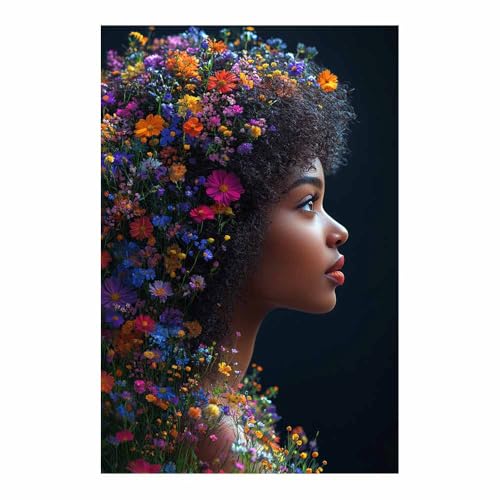 Tableau femme fleurs cheveux afro pour exprimer votre style artistique