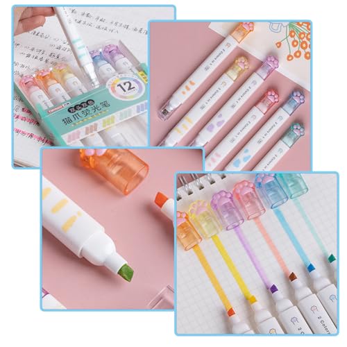 Lot de 6 surligneurs à double tête - Mignon - Plagiocéphalie claire - Protection des yeux - Double tête - Accessoire de marqueur lumineux et vintage - Pour scrapbooking, journaling, notes,
