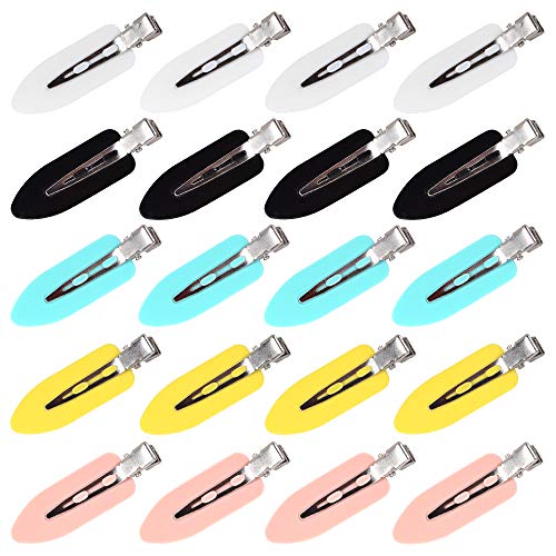 20PCS No Bend Curl Clips Dentless HairClips No Crease Hairpins Flat Makeup Clips Felt Bangs Hair Clips and Alligator clips for Skincare or Makeup Hair Accessories(Black,Pink, Blue, White, Yellow)