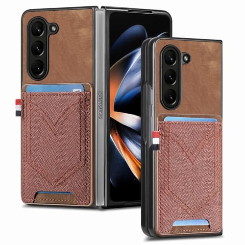 Étui en cuir de cowboy pour Samsung Galaxy Z Fold 5 et 4, portefeuille marron avec fente carte