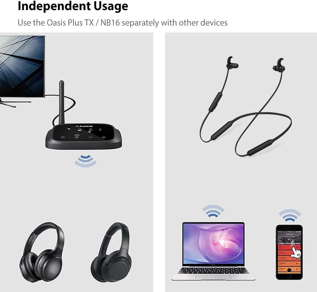 Avantree HT5006 Wireless Headphones Earbuds for TV Watching, Neckband Earphones Hearing Set w/Bypass Bluetooth Transmitter for Optical Digital, RCA, 3.5mm Ported TVs, Plug n Play, No Delay - Image 6