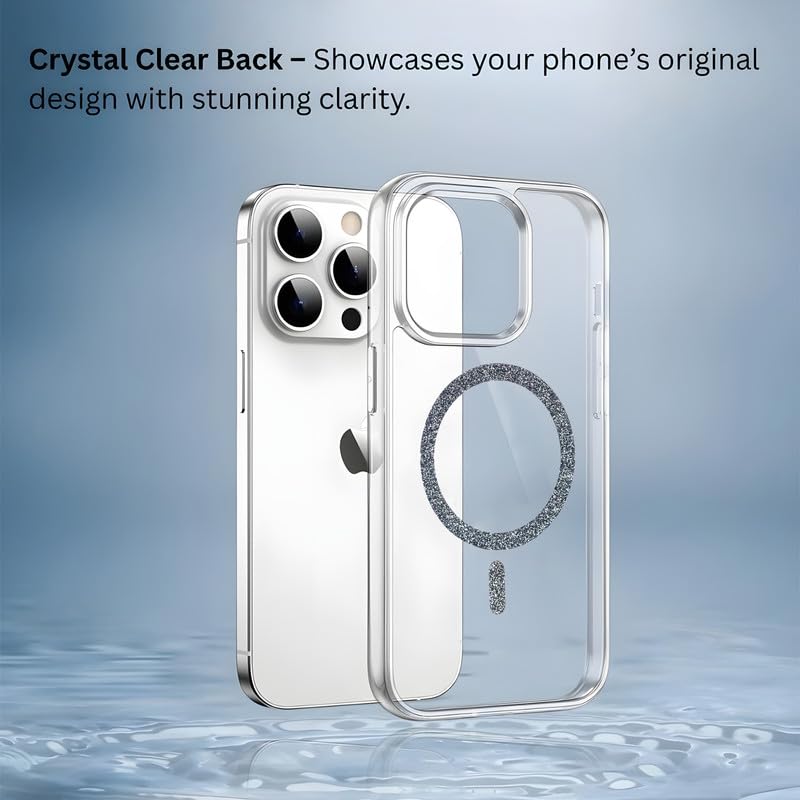 Image of AIBEX Back Cover Case Compatible with iPhone 14 Pro | Glitter Ring Cute Shiny Colorful Bling Case (Compatible with Magsafe) | Transparent PC+TPU Glossy Shiny Cover for Girls & Women - Black