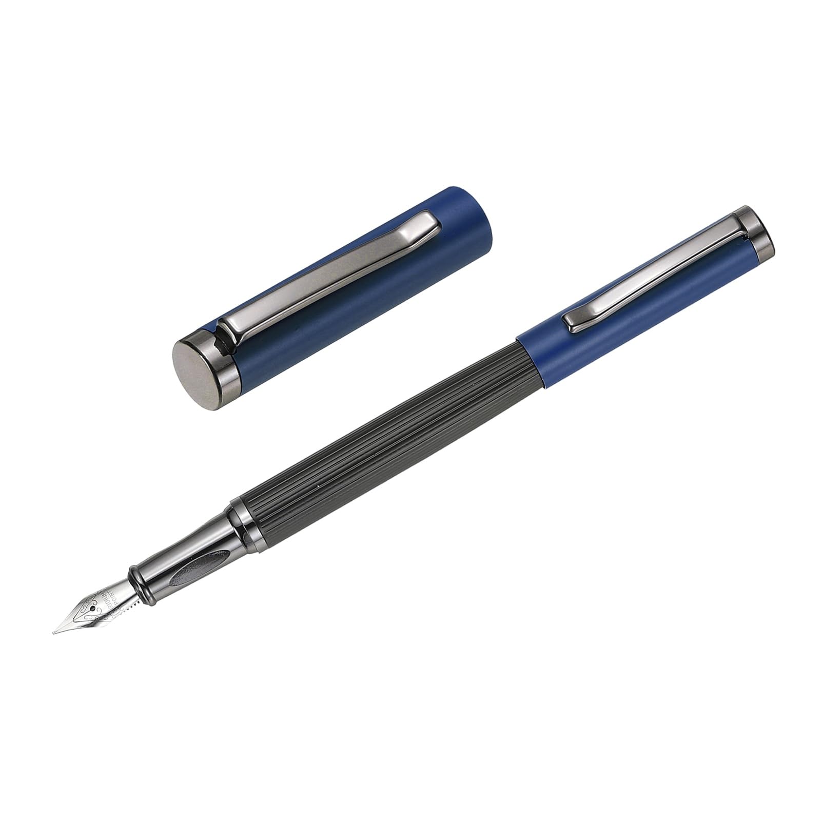 PATIKIL Fountain Pen Medium Nib, Metal Fountain Pen Barrel Handcrafted Pen for Professional Office Journaling Gifts, Blue