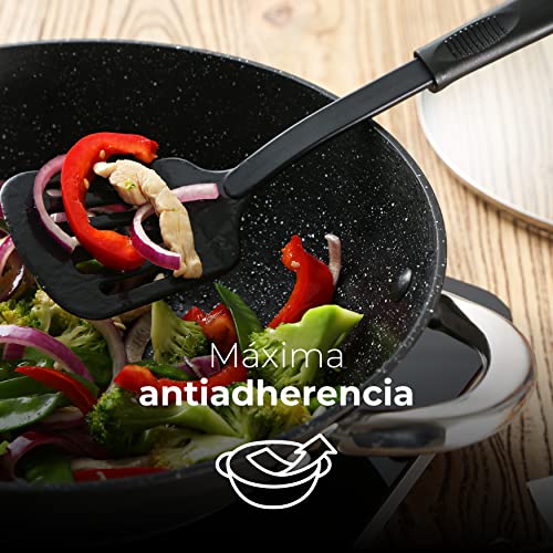 RENBERG-Wasabi-Wok-Sarten-Wok-con-Revestimiento-de-Marmol-y-Tapa-de-Vidrio-Multiples-Funcionalidades-y-Accesorios-Wok-de-Hierro-Fundido-Compatible-con-Cocinas-de-Induccion