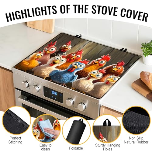 Image of Stove Top Cover for Electric Stove,Glass Stove Top Cover, Heat Resistant Glass Stovetop Protector, Kitchen Decor, Dish Drying Mats for Ceramic Washer Top 28.5x20.5 inch