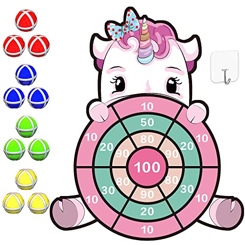 Unicorn Gifts for Girls, 63cm Velcro Dartboard Game Unicorn Toys for Girls Age 3-7, Girls Toys Birthday Party Tossing Game for Kids 4-8, Girls Gifts Christmas Stocking Fillers for Kids 3+