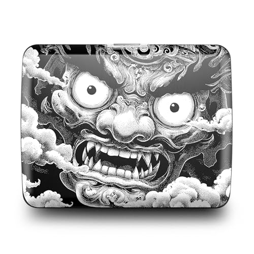 Image of OGON -DESIGNS- Aluminum wallet, Large capacity with metal lock, RFID Protection against fraud and demagnetization, model Smart Case OSLO Large (Engraving Demon Tattoo)