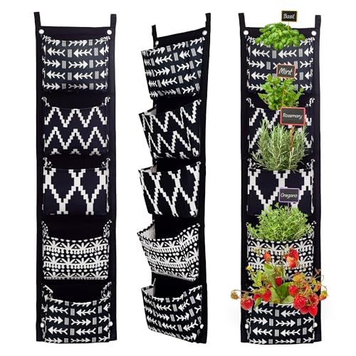 Esterno Boho Fabric Hanging Planter (3 Sets of 5 Pockets); Vertical Hanging Herb/Flower Planter