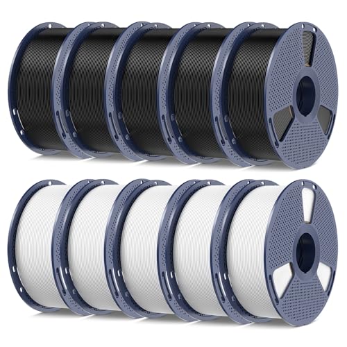 PETG Filament 1.75mm 2025 Upgrade Spool Compatible with Bambulab Refill Filament, 10kg(22lbs) SUNLU PETG 3D Printer Filament, 5 Pack-Black+White D-petg-10kg-5 Black+5 White