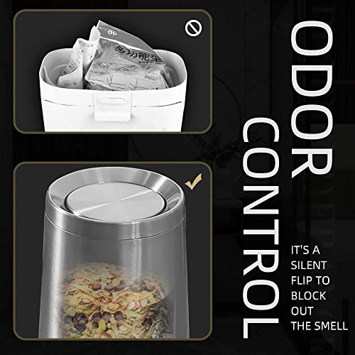 Image of 2.6Gallen Brushed Nickel Bathroom Trash Can with Lid, Stainless Steel Garbage Can with Flipping Lid,for Bathroom, Kitchen,Living Room,Bedroom,Hotel (Silver)