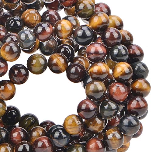 Image of 100PCS Three Colors Tiger Eye Gemstone Loose Beads Natural 8mm Round Multi Color Energy Stone Power Beads for Jewelry Making (Multi-Color Tiger Eye, 8MM)
