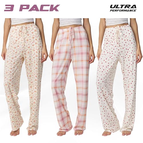 Image of Ultra Performance Pajama Pants Women 3 Pack Soft PJ Lounge Pajama Pants | 92% polyester, 8% spandex; drawstring waist; ideal for sleeping, lounging, pj pajamas for women (Avail in Plus Sizes)