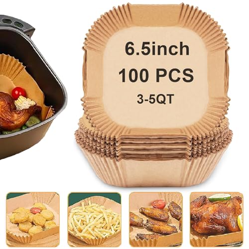 TOGOO Air Fryer Liners Disposable 100PCS Non-Stick Oil-Proof Water-Proof Food Grade 6.5 inch