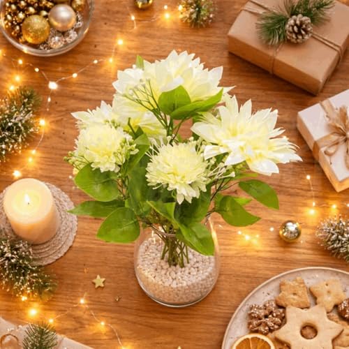 Image of Divyakosh Artificial Flower Bunch, Premium Fabric Multiflora Fake Flowers for Home Decor, Living Room, Bedroom, Wedding, Pooja & Festive Decoration (White, Pack of 1, Without Vase)