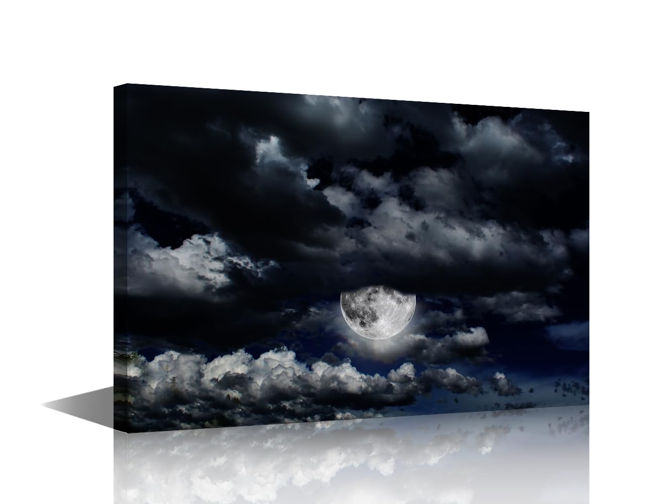 TISHIRON Nightscape Stretched Canvas Wall Art,Moonscape Wall Decor, Skyline Painting Gifts for Moonscape, Black Landscape Canvas for Living Room Bedroom Kitchen Bathroom 1Pcs 24x16in