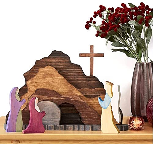 Eukk Easter Resurrection Set - Easter Scene Wooden Decoration, Jesus Nativity Scene Decorations, Easter Table Decor, Spring Christian Home Figurine Ornament (A) #TOP3