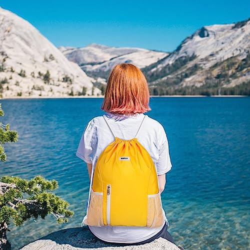 Image of WANDF Drawstring Backpack Sports Gym Sackpack with Mesh Pockets Water Resistant String Bag for Women Men (Orange)