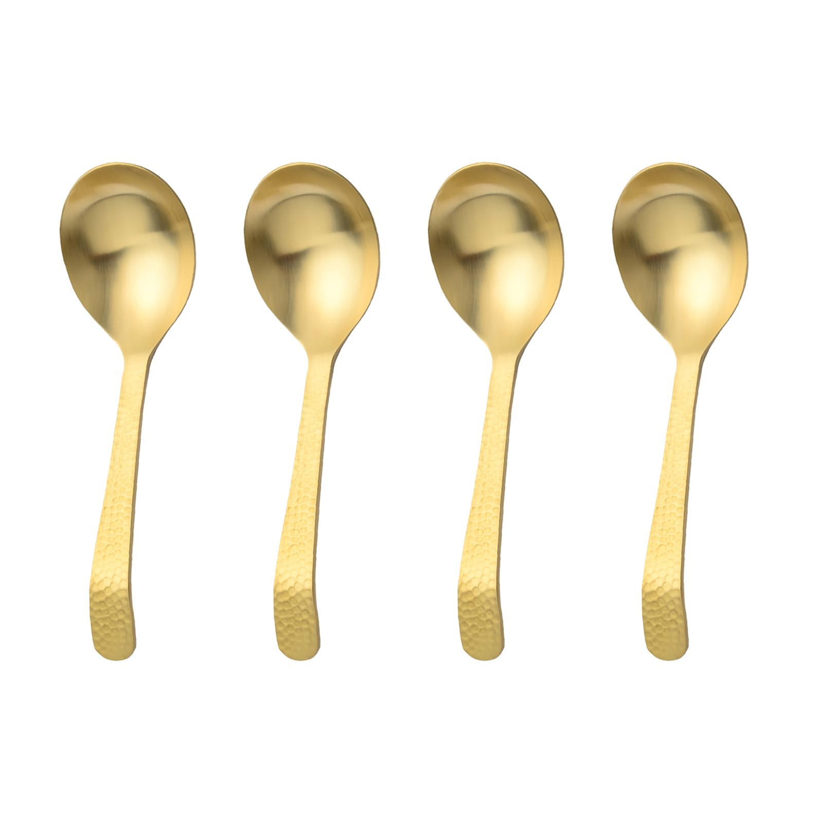 Cuillère à soupe 100 % cuivre pur, 15 cm en laiton forgé à la main, motif marteau, cuillère givrée, adaptée pour la salle à manger, les restaurants, les desserts, les gâteaux, la crème glacée (4)
