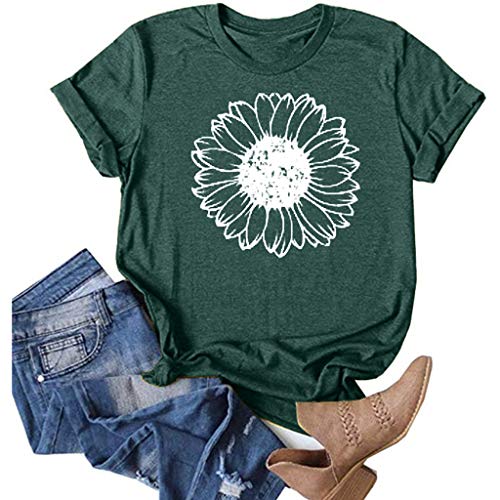 EdC Blouse Sunflower Shirts for Women Summer Casual Loose Graphic Short Sleeve Crewneck