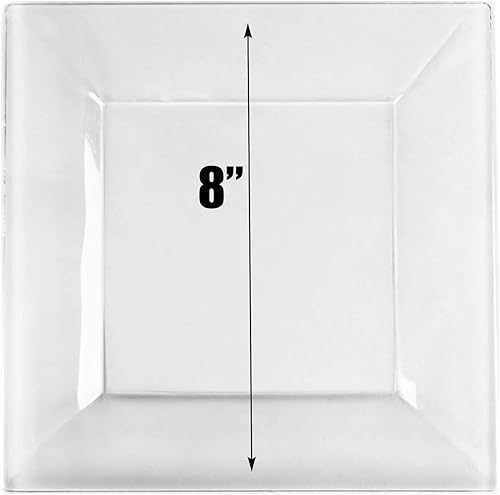 Vista 2 de EcoQuality Platos de plástico cuadrados transparentes de 8 pulgadas – Platos desechables de fiesta como China, platos de ensalada resistentes