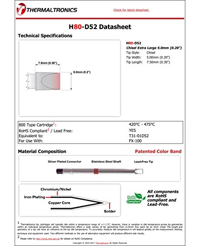 Image of Thermaltronics H80-D52 Chisel Extra Large 5.0mm (0.20in) interchangeable for Hakko T31-01D52
