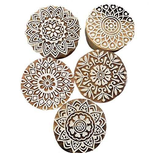 AnNafi Traditional Mehendi Pattern Mandala and Round Wood Block Stamps