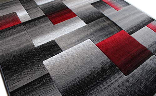 Tapete moderno contemporáneo rojo gris negro 5 x 7 pies miniatura 4