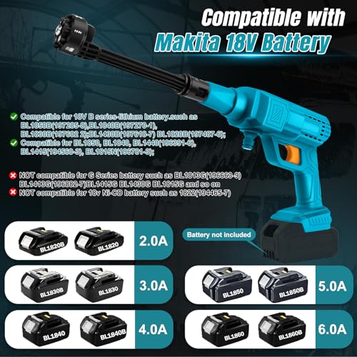 WingFly Draadloze hogedrukreiniger voor Makita accu 18 V, mobiele hogedrukreiniger met slang, draagbare hogedrukreiniger voor auto, terras, raam, gazon, zwembad (accu niet inbegrepen) (alleen - Afbeelding 3