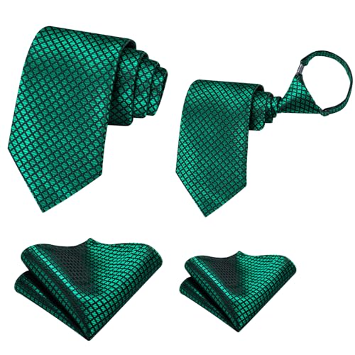 Image of Hi-Tie Father and Son Tie Set Striped Plaid Ties for Men and Boys Silk Necktie Pocket Square Set for Wedding Gifts