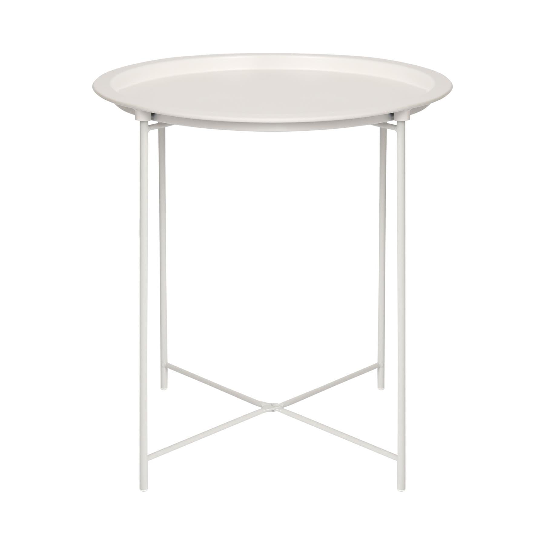 Harbour Housewares Round Tray Table with Removable Tray - Pack of 1 - Matte White Steel Bed Side Table Raised Lip Serving Dish Compact Collapsible Folding Stand for Bedroom, Home and Office