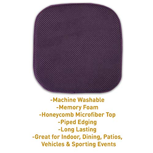 Sweet Home Collection Cushion Memory Foam Chair Pads Honeycomb Nonslip Back Seat Cover 16" X 16" 4 Pack Eggplant Purple #TOP2