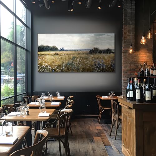 crmotu Landscape Wall Art, Nature Wall Decor, Oversized Wall Art, Wildflowers Field Canvas Art Prints, Vintage Rural Meadow Pictures Wall Decor Living Room Bedroom Dining Room Office Hallway 30"X60"