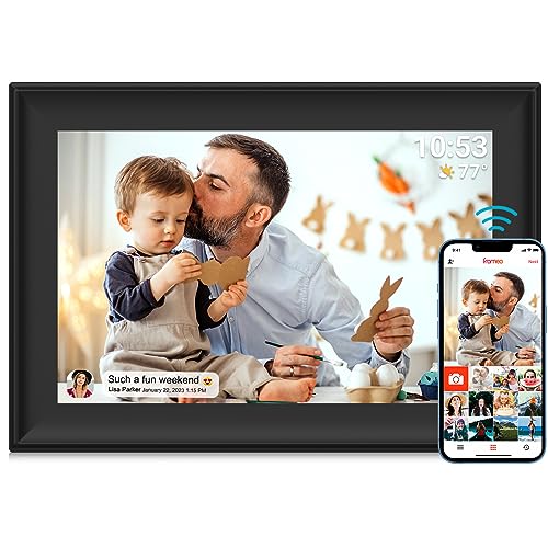 Digitaler Bilderrahmen WLAN 10,1 Zoll Digitaler Bilderrahmen Bewegungssensor Auto-Rotation Eingebauter 32GB Speicher 1280x800 Touchscreen Teilen Sie Momente sofort über Frameo App