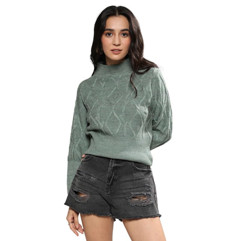 Image of PINACOLADA Women's Solid Ribbed Cropped CardiganFor Casual Wear | V Neck | Long Sleeve | Wool Sweater Crafted with Comfort Fit for Everyday Wear