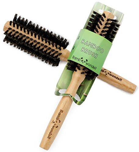 Bamboo Round Brush, 100% Natural Hair Brush with very soft Boar Bristles & Slip-Free Ergonomic Bamboo Handle for Healthy & Shiny Hair, Professional Hair Detangler Comb, By Bamboo Wonder