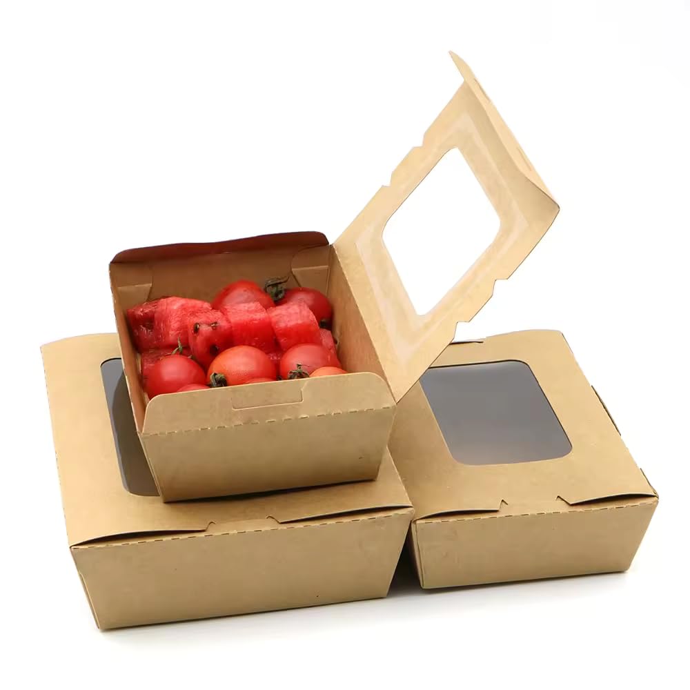 Boîte Alimentaire en Carton Kraft – Emballage Étanche et Résistant à la Chaleur pour Repas à Emporter Lot de 100 pcs. (Sans Fenêtre, 1600 ML)