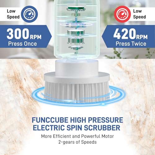 Image of FUNCCUBE Electric Spin Scrubber - Bathtub Shower Scrubber,Bathroom Cleaning Brush with Long Handle Floor Brushes,Power Cordless Automatic Handheld Mop Cleaner for Bath Tub Kitchen Tile Grout Hardwood
