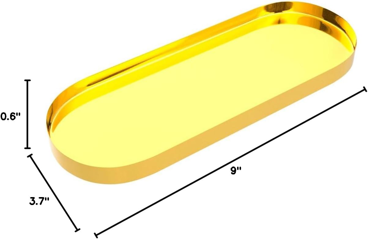 FREELOVE Mirror Gold Tray for Bathroom Vanity Perfume, Small Brass Metal Decorative Trays, Rectangle Round Oval Trinket for Napkin Glass Soap Sink Decanter Towel Candle Jewelry, 3.7''X9'' - Image 8