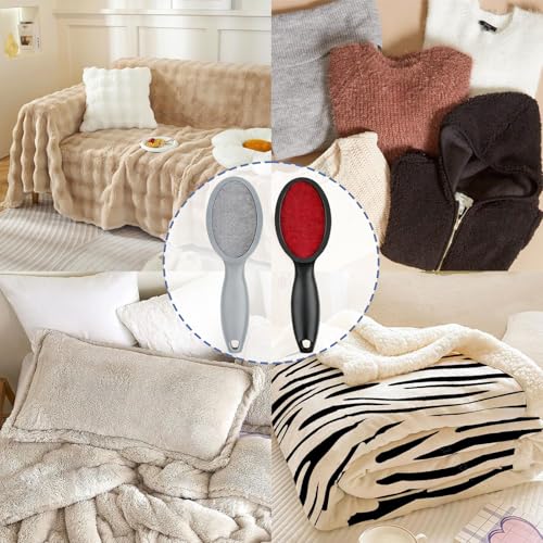 2 Stück Set Fusselbürste Kleidung, Schwarz und Grau Kleiderbürste Fusselbürste Tierhaare, Ideal für Tierhaarentfernung und Allergenreduzierung, 24.8 X 6 X 2.7 cm