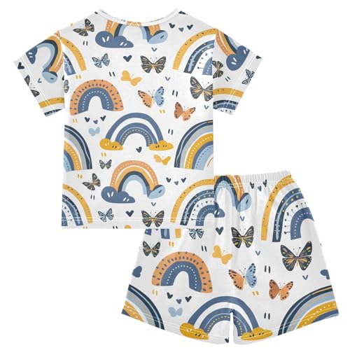 ALAZA Rainbows Butterfly Heart Pajamas Short Sleeve 2 Piece Sleepwear Top and Bottom Pajama Set Unisex2