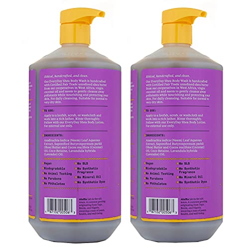 Image of Alaffia Body Wash, Everyday Shea, Lavender 2-Pack - Gentle Skin Cleanser, Shower Gel for Normal to Very Dry Skin, 32 Oz Ea
