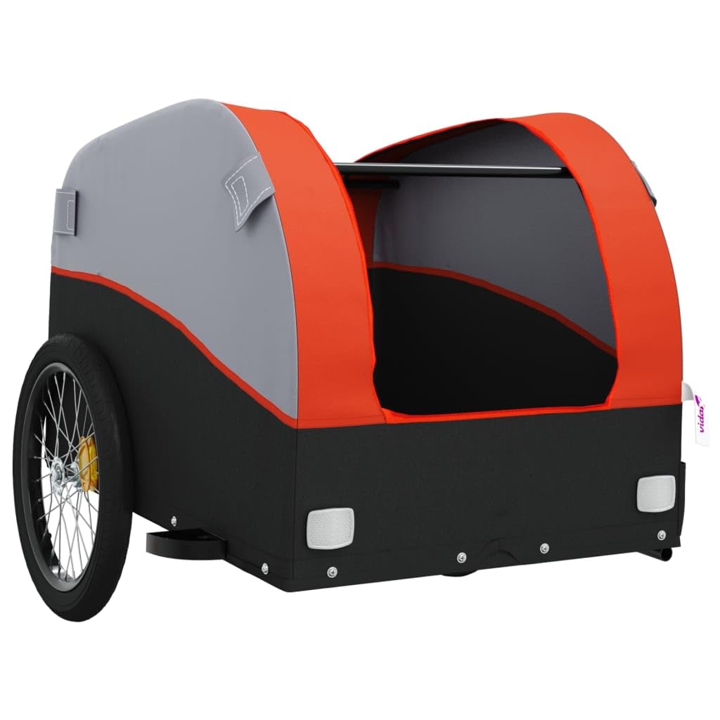 Przyczepa rowerowa, czarna, pomarańczowa, z żelaza, nośność 45 kg, z flagą bezpieczeństwa, składana, na bagaż, psy, dzieci, do transportu, sprzęgła rowerowego, na wycieczki na świeżym powietrzu
