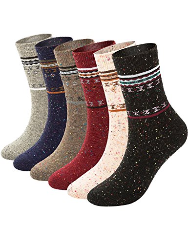 6 Pairs Womens Wool Socks Thick Knit Warm Casual Wool Cozy Crew Winter Socks Gifts