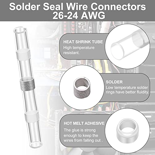 500 Pcs Solder Seal Wire Connectors Solder Heat Shrink Waterproof Wire Connectors Butt Automotive Marine Electrical Terminals Boat Trailer Stereo Insulated Electrical Splice Wire (White,26-24 Awg) #TOP4