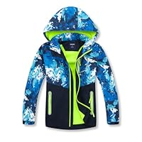MGEOY Boys Rain Jacket Lightweight Waterproof Hooded Fleece Lined Raincoat Windbreakers for Kids Blue 7/8