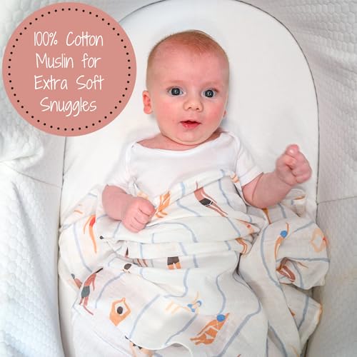 Image of LollyBanks Swaddle Blanket, 100% Cotton Muslin, Soft Baby Blanket 47 x 47 Inches, Neutral for Boys & Girls, Registry (Swimming /Sports Print)