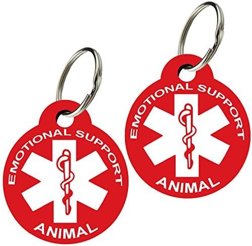 ESA - Pet ID Tags, Various Shapes and Colors, Doubled Sided Emotional Support Animal, Premium Aluminum (Set of 2) (Round, Red)