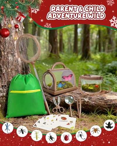 CUUCUVA Bug Catcher Kit for Kids Outdoor Explorer Kit with Insect Cage, Observation Box, Magnifying Glass, 8 Toy Bugs, Net & 10 Cards, STEM Educational Toys Gifting for Boys & Girls Ages 3+ — view 2