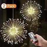Feuerwerk Lichterketten, mixigoo 2 Stücke 120 LED Feuerwerk Licht Starburst Lichter Kupferdraht 8 Modi DIY Dekorations Lichterkette Batteriebetrieben Fernbedienung für Innen Draussen Weihnachten Party